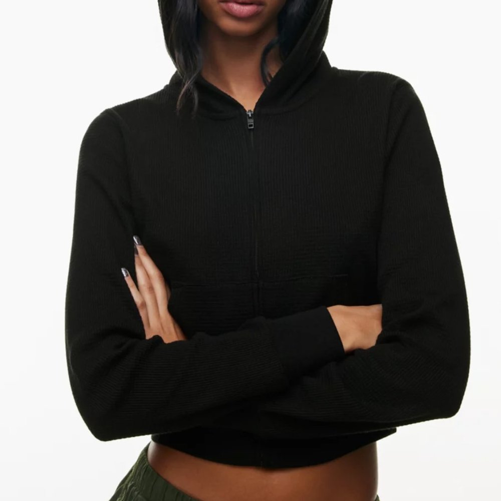 Aritzia TNA Waffle Knit Cropped Hoodie in Black